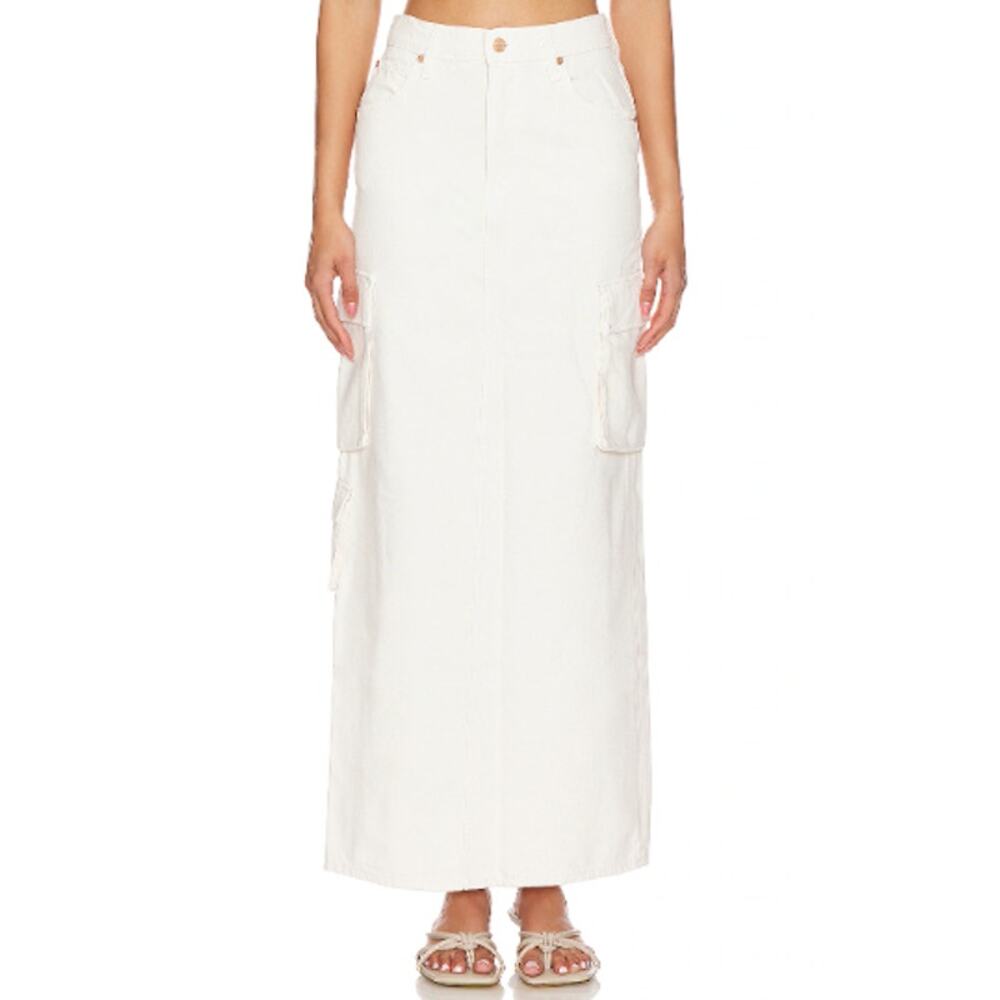 New MOTHER DENIM ~ The Fun Dip Cargo Skirt Size 28 IVORY Maxi COASTAL Chic